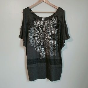 Grey Cold Shoulder Short Sleeve TShirt